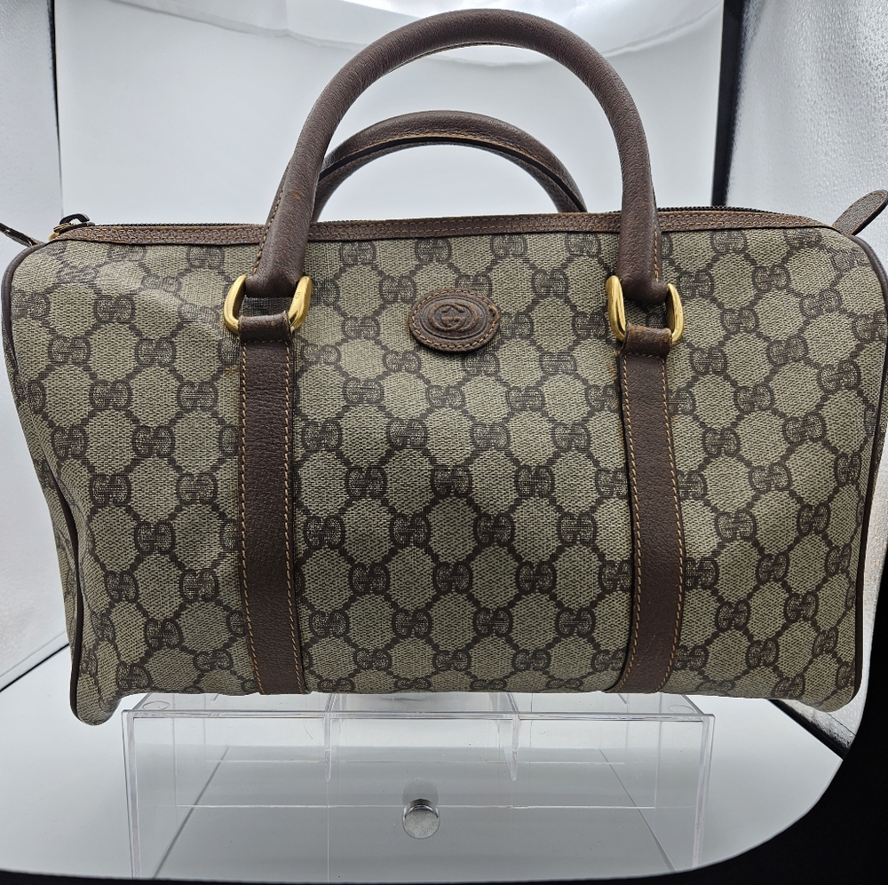 GUCCI Boston Bag 66 - Web Canvas Leather Satchel (Vintage)